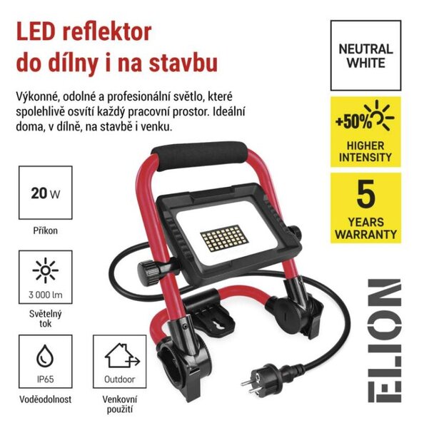 EMOS LED reflektor ELION 20W, červeno-černý, IP65, 3000 lm, neutrální bílá