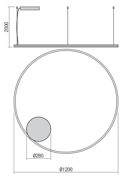 Redo 01-1717-TRIAC Orbit direct, závěsné kruhové svítidlo, 76W LED 3000K stmívatelné TRIAC, bronz, prům. 120cm