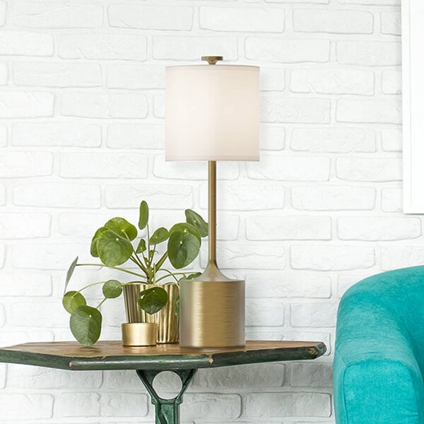 Elstead Stolní lampa Issa, slonovinová/zlatá, 68 cm, plátno/kov, Krémová / jantar, Obývací pokoj / jídelna, Hliník, Vintage