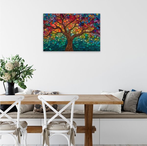 Obraz na plátně - Duhový strom mozaika - 120x80 cm