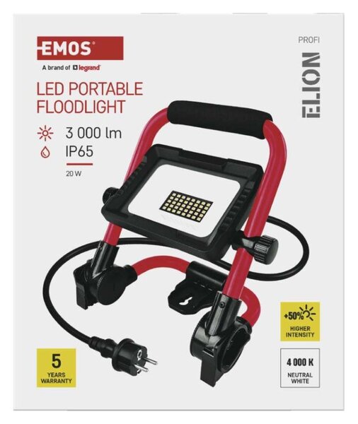 EMOS LED reflektor ELION 20W, červeno-černý, IP65, 3000 lm, neutrální bílá