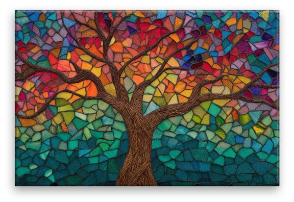 Obraz na plátně - Duhový strom mozaika - 120x80 cm