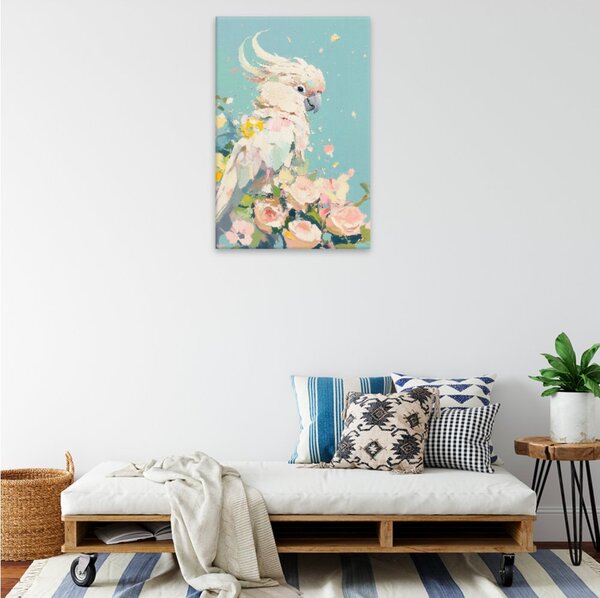 Obraz na plátně - Papoušek mezi růžemi - 80x120 cm