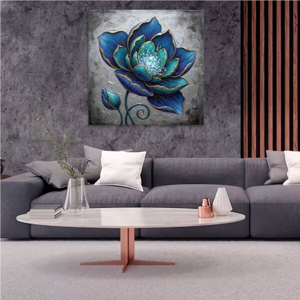 Obraz na plátně - Modrý květ harmonie - 80x80 cm