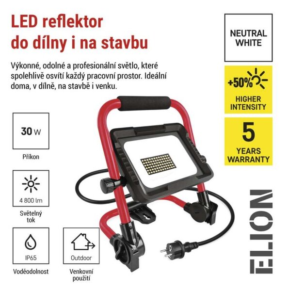 EMOS LED reflektor ELION 30W, červeno-černý, IP65, 4800 lm, neutrální bílá