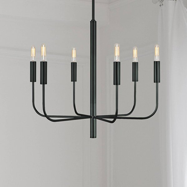 FEISS Lustr Brianna, černý, Ø 61 cm, 6 žárovek, kov, stmívatelný, Černá, Obývací pokoj / jídelna, kov, Závěsná lampa - lustr s více rameny