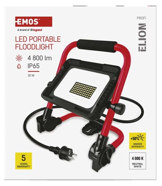 EMOS LED reflektor ELION 30W, červeno-černý, IP65, 4800 lm, neutrální bílá
