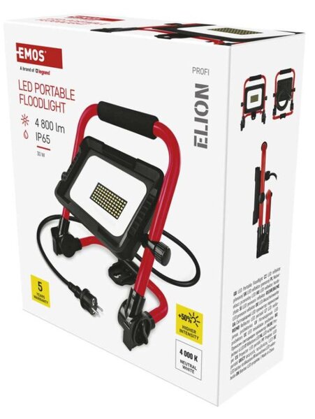 EMOS LED reflektor ELION 30W, červeno-černý, IP65, 4800 lm, neutrální bílá