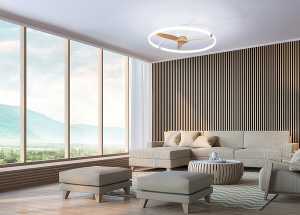 Mantra 7532 Nepal, stropní svítidlo s ventilátorem a dálkovým ovladačem, LED 75W 2700K-5000K, dřevo/bílá, průměr 105cm