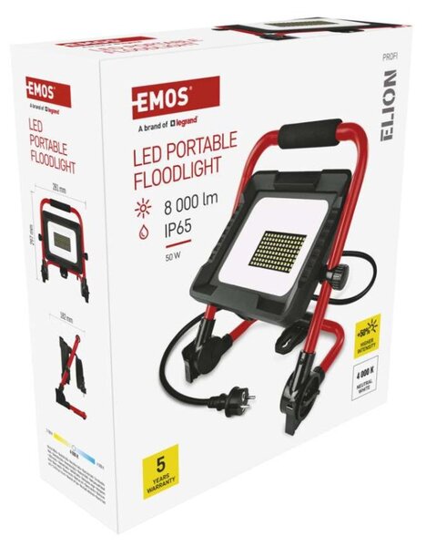 EMOS LED reflektor ELION 50W, červeno-černý, IP65, 8000 lm, neutrální bílá
