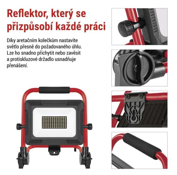 EMOS LED reflektor ELION 50W, červeno-černý, IP65, 8000 lm, neutrální bílá