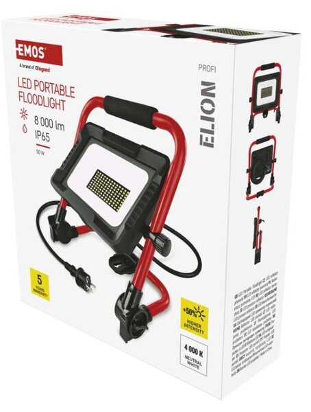 EMOS LED reflektor ELION 50W, červeno-černý, IP65, 8000 lm, neutrální bílá