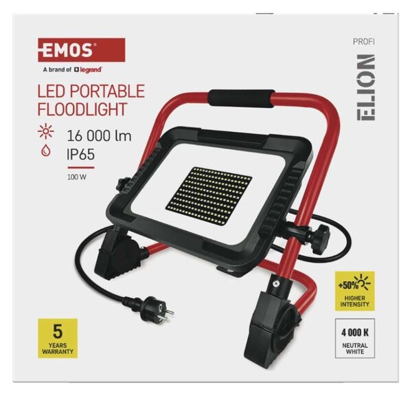 EMOS LED reflektor ELION 100W, červeno-černý, IP65, 16 000 lm, neutrální bílá