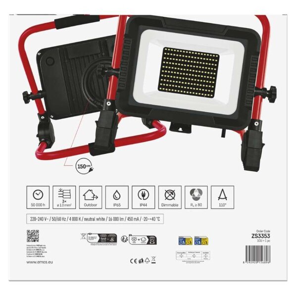 EMOS LED reflektor ELION 100W, červeno-černý, IP65, 16 000 lm, neutrální bílá