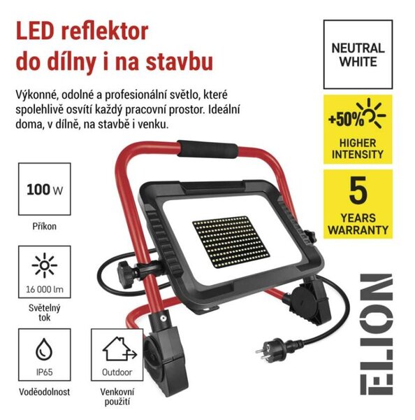 EMOS LED reflektor ELION 100W, červeno-černý, IP65, 16 000 lm, neutrální bílá