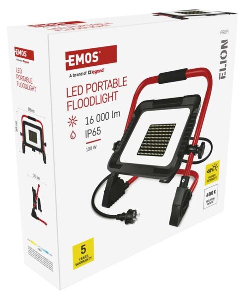 EMOS LED reflektor ELION 100W, červeno-černý, IP65, 16 000 lm, neutrální bílá