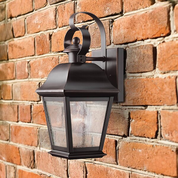KICHLER Venkovní nástěnné svítidlo Mount Vernon, starobronzová, výška 32 cm, kov, IP44, stmívatelný, Bronz / starožitná mosaz, Hliník, Lucerna