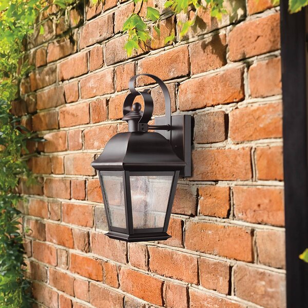 KICHLER Venkovní nástěnné svítidlo Mount Vernon, starobronzová, výška 32 cm, kov, IP44, stmívatelný, Bronz / starožitná mosaz, Hliník, Lucerna