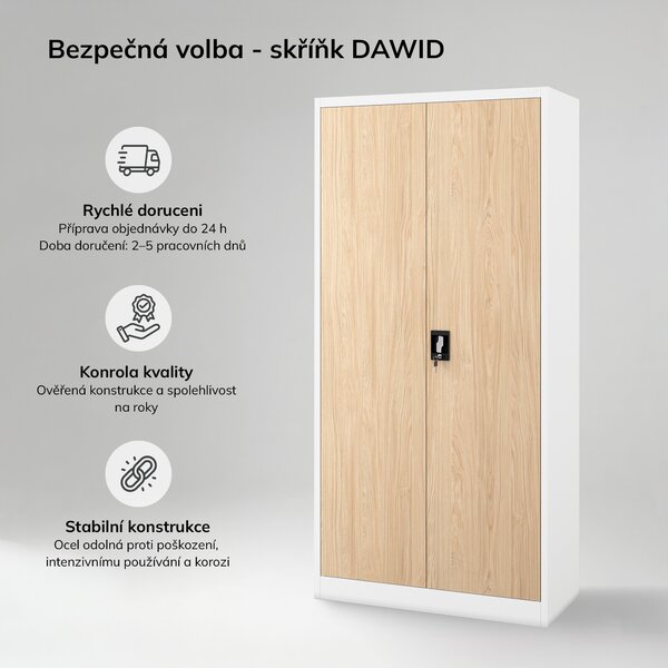 Víceúčelová kovová skříň bílá / dub sonoma, 900x1850x450 mm: DAWID Eco Design