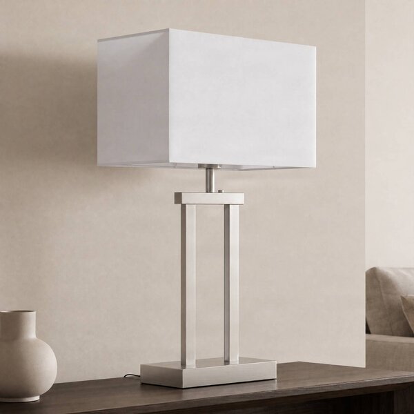 Lindby Stolní lampa Sigurd, bílá, látka, výška 54 cm, E27, stmívatelný, Hliník / šedá / zinek, Obývací pokoj / jídelna, Textil / tkanina / hedvábí, Moderní