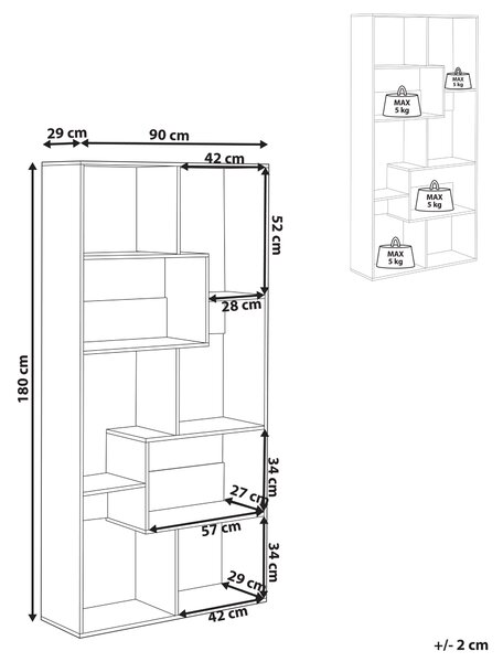 Knihovna se 6 policemi CHATEH 180 cm Světle hnědá