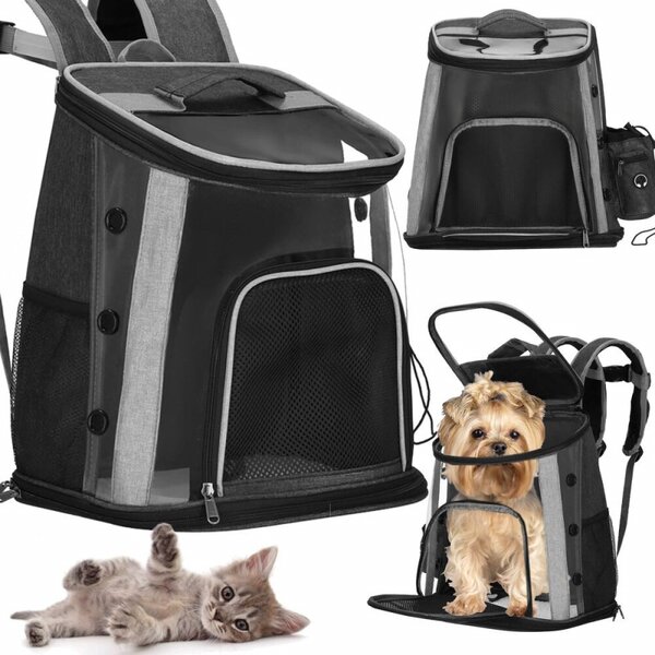Batoh pro psa kočku 38x34x26 cm do 15 kg SPRINGOS PA0230 černo-šedý