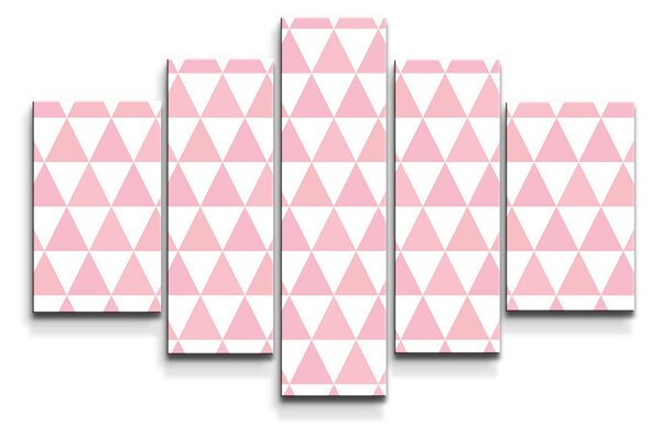 Sablio Obraz - 5-dílný Růžové a bílé trojúhelníky - 125x90 cm