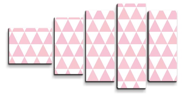 Sablio Obraz - 5-dílný Růžové a bílé trojúhelníky - 100x60 cm