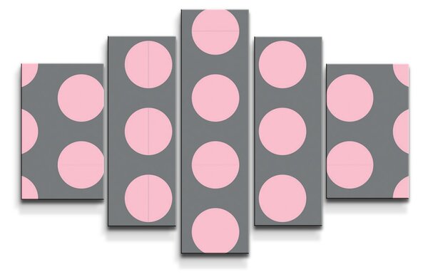 Sablio Obraz - 5-dílný Velké růžové puntíky - 125x90 cm
