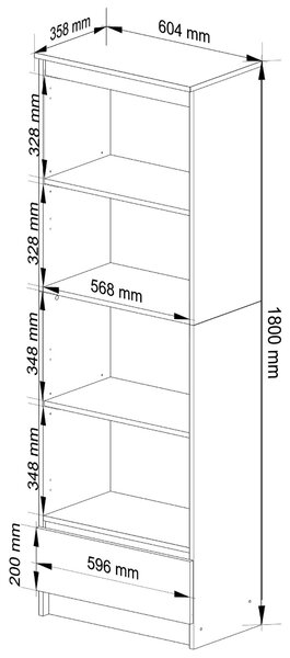 Ak furniture Kancelářský regál Rexa 60 cm 1 šuplík a 4 police dub sonoma/bílý