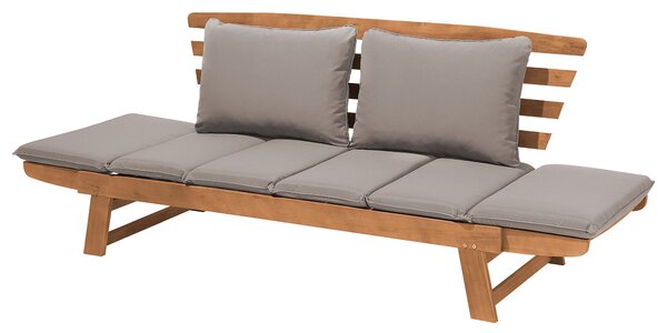 Zahradní lavička s polštářem PORTICI 210 cm Eukalyptové dřevo Světle hnědá/Taupe