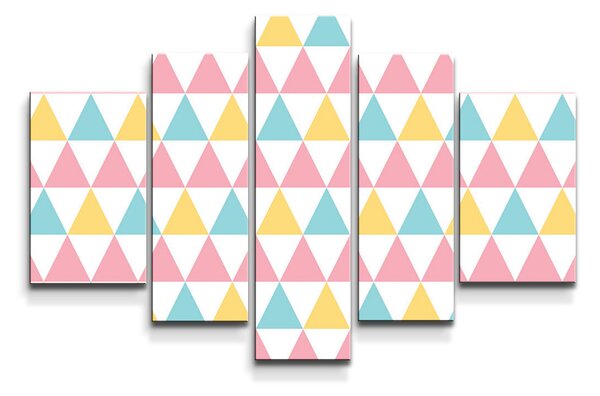 Sablio Obraz - 5-dílný Tříbarevné trojúhelníky - 125x90 cm