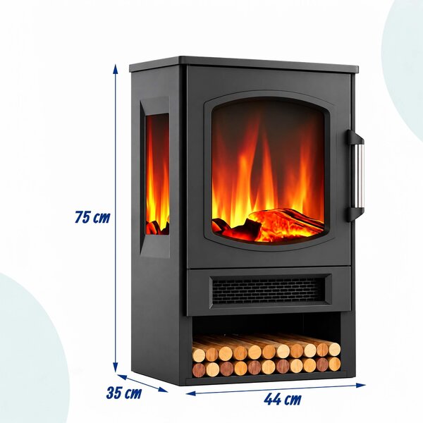 Relaxdays Elektrický krb, efekt plamene, topení, 2 úrovně výkonu, 900/1800 W, termostat, časovač, rozměry (výška x šířka x hloubka): 75 x 44 x 35 cm, černá barva