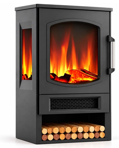 Relaxdays Elektrický krb, efekt plamene, topení, 2 úrovně výkonu, 900/1800 W, termostat, časovač, rozměry (výška x šířka x hloubka): 75 x 44 x 35 cm, černá barva