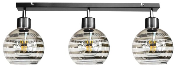 BERGE Stropní svítidlo s LED paprskem 3xE27 GLASS BALL stripes black