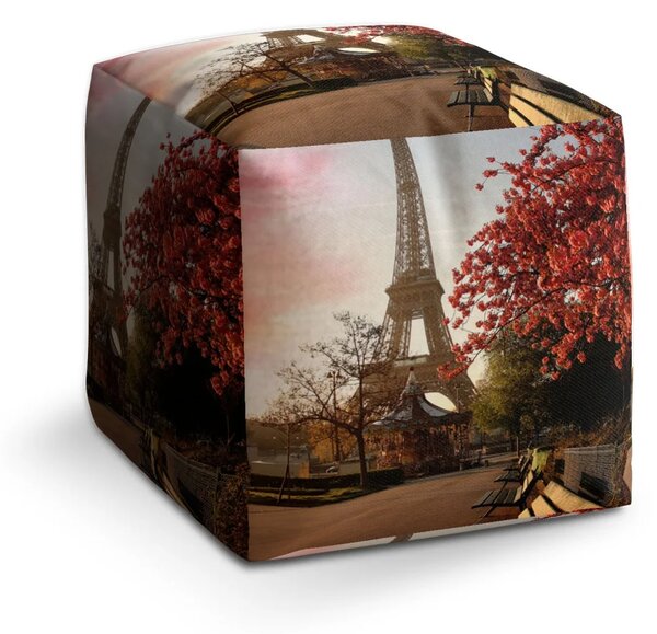 Sablio Taburet Cube Eiffelova věž a červený strom - 40x40x40 cm