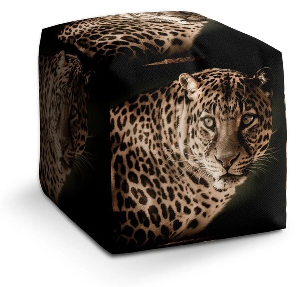 Sablio Taburet Cube Levhart - 40x40x40 cm