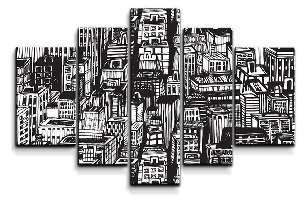Sablio Obraz - 5-dílný Kreslené mrakodrapy - 125x90 cm