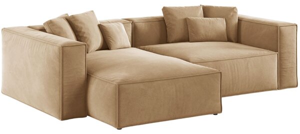 -25 % Dny MOMENTI– Cosmopolitan Design Béžová sametová rohová pohovka Aveiro 254 cm, levá