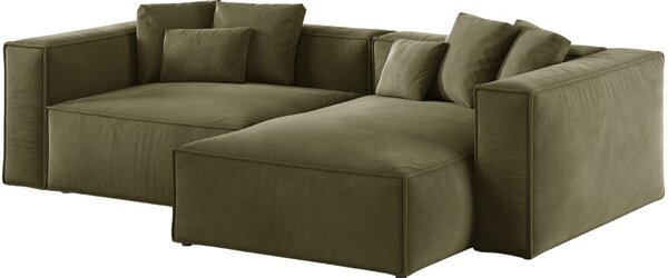 -25 % Dny MOMENTI– Cosmopolitan Design Zelená sametová rohová pohovka Aveiro 254 cm, pravá