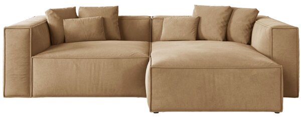 -25 % Dny MOMENTI– Cosmopolitan Design Béžová sametová rohová pohovka Aveiro 254 cm, pravá