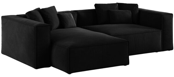 -25 % Dny MOMENTI– Cosmopolitan Design Černá sametová rohová pohovka Aveiro 254 cm, levá