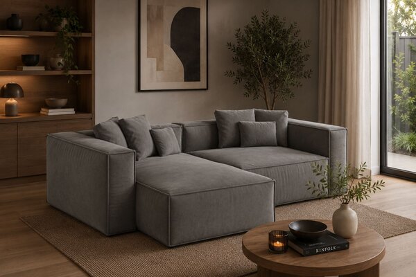 -25 % Dny MOMENTI– Cosmopolitan Design Šedá sametová rohová pohovka Aveiro 254 cm, levá