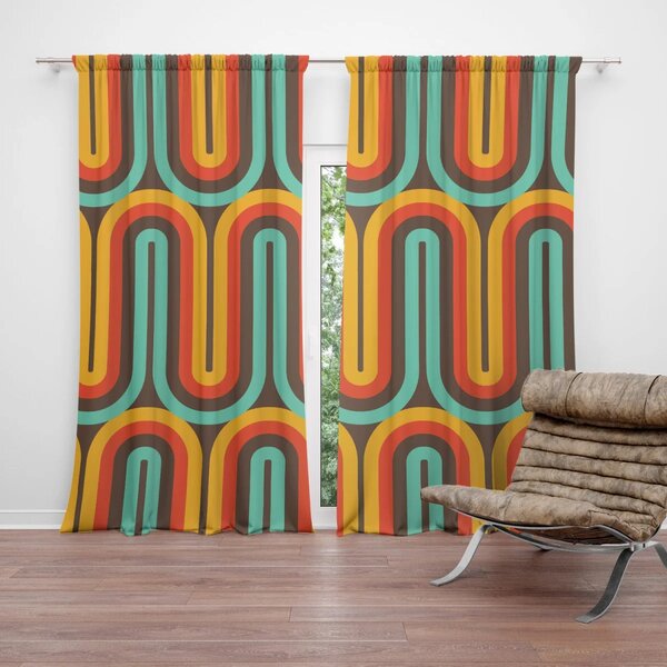 Sablio Závěs Retro vlny: 2ks 140x250cm