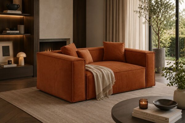 -25 % Dny MOMENTI– Cosmopolitan Design Terakotově oranžová sametová dvoumístná pohovka Aveiro 180 cm