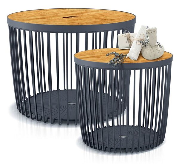 Stolík Clubo 450x410 mm, 2v1, univerzálny kôš, bambusové veko, 50 lit., antracit