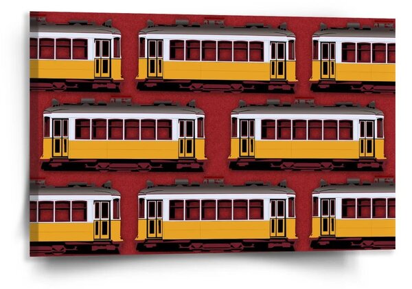 Sablio Obraz Lisabonské historické tramvaje Červený Pattern - 120x80 cm