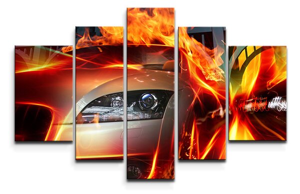 Sablio Obraz - 5-dílný Auto v plamenech - 125x90 cm