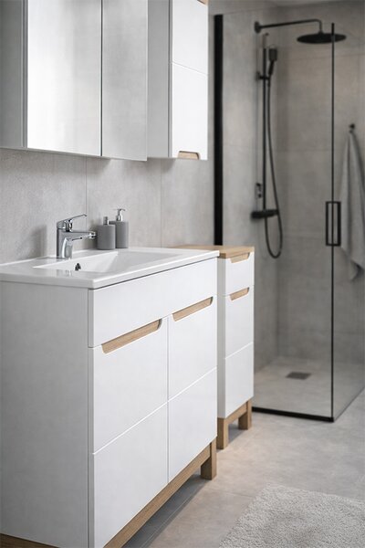 Koupelnová sestava BALI WHITE 60cm s vysokou skříňkou a umyvadlem