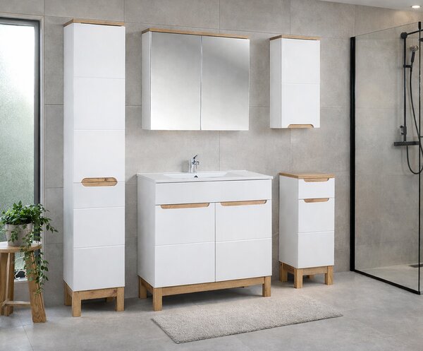 Koupelnová sestava BALI WHITE 60cm s vysokou skříňkou, zrcadlem a umyvadlem